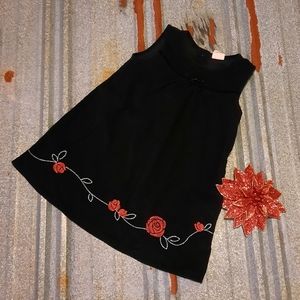 Black Corduroy Embroidered Roses & Threaded Glitter Leaves Healthtex Dress